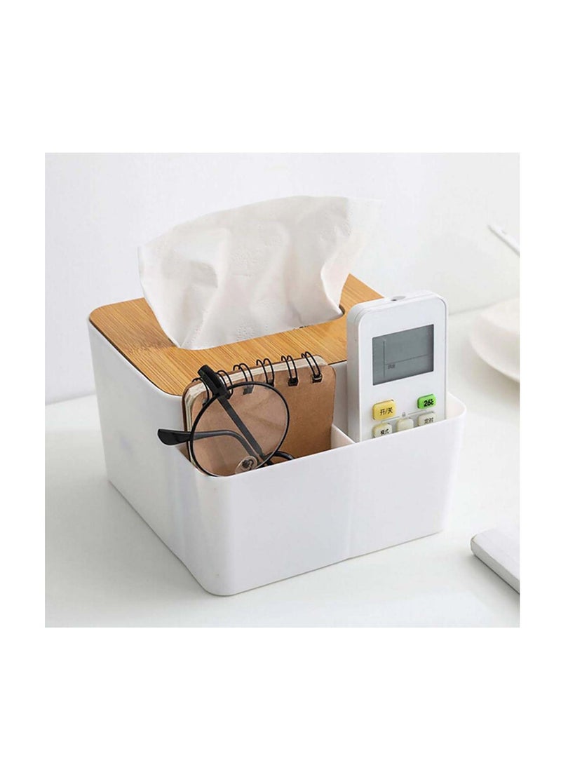 Tissue Box, Box Holder, Creative Multifunctional Bamboo Wooden, Desktop Sundries Storage Household Office Organizer for Office, Kitchen, Living Room, Bedroom - Image 1